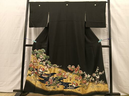 平和屋着物■豪華黒留袖 浜松鴛鴦花文 金彩 鈴乃屋扱い 正絹 逸品 BAAQ3392sa 平和屋着物■豪華黒留袖 浜松鴛鴦花文 金彩 鈴乃屋扱い 正絹 逸品 BAAQ3392sa