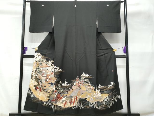 平和屋着物■豪華黒留袖 作家物 飛鶴風景花文 金彩 正絹 逸品 CABC3627fb