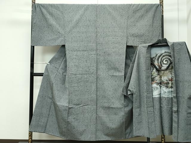 平和屋着物■極上　男性　髭紬　アンサンブル　キングサイズ　利休鼠色地　逸品　未使用　CZAA4277s5