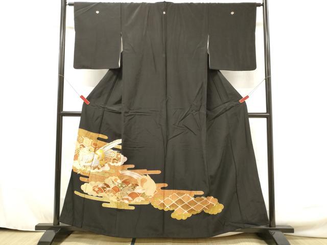 平和屋着物■豪華黒留袖　刺繍　尾長鳥吉祥花文　金彩　正絹　逸品　DAAP5719tw