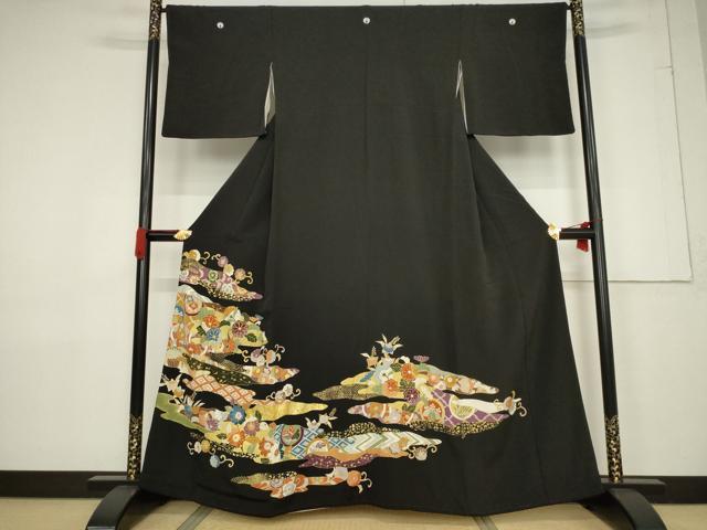平和屋着物●創業460年・千總　黒留袖　駒刺繍　道長吉祥花文　金彩　正絹　逸品　AABF3591ck