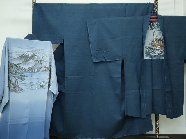 平和屋着物■極上　男性　紬　アンサンブル・長襦袢セット　キングサイズ　濃紺　逸品　未使用　CZAA3001s5