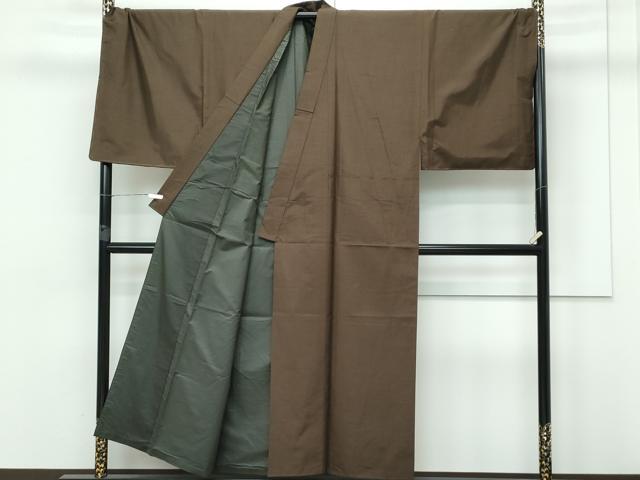 平和屋着物■極上　男性　紬　アンサンブル　キングサイズ　色無地　涅色　逸品　未使用　CZAA3007s5