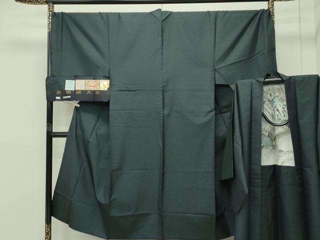 平和屋着物■極上　男性　本場縞大島紬　アンサンブル　キングサイズ　縞格子　堀之内織物謹製　証紙付き　逸品　CZAA4294s5