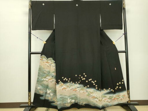 平和屋着物■豪華黒留袖 駒刺繍 萬寿染 立鶴松文 暈し染め 金彩 正絹 逸品 DAAP4588fe 平和屋着物■豪華黒留袖 駒刺繍 萬寿染 立鶴松文 暈し染め 金彩 正絹 逸品 DAAP4588fe