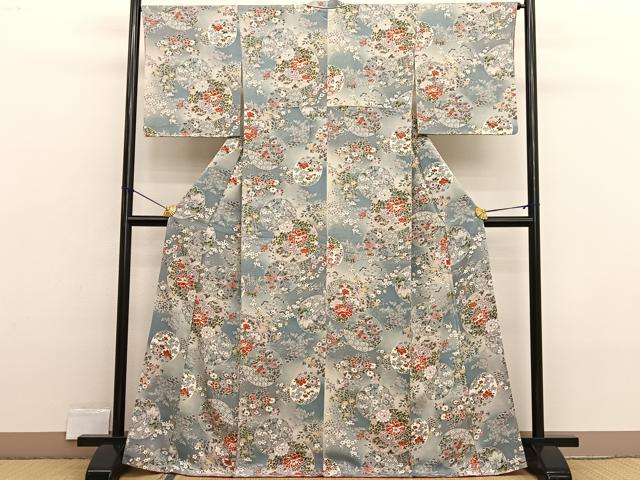 平和屋着物■上質な小紋　花丸亀甲文　暈し染め　鬼しぼ縮緬　正絹　逸品　BAAX2332hv