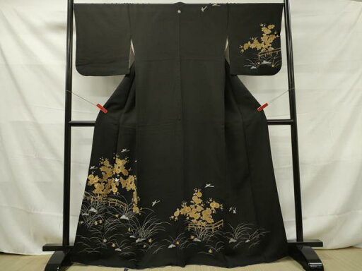 平和屋着物■訪問着 刺繍 舞鳥文 黒地 金糸 正絹 逸品 DAAO3809ob 平和屋着物■訪問着 刺繍 舞鳥文 黒地 金糸 正絹 逸品 DAAO3809ob