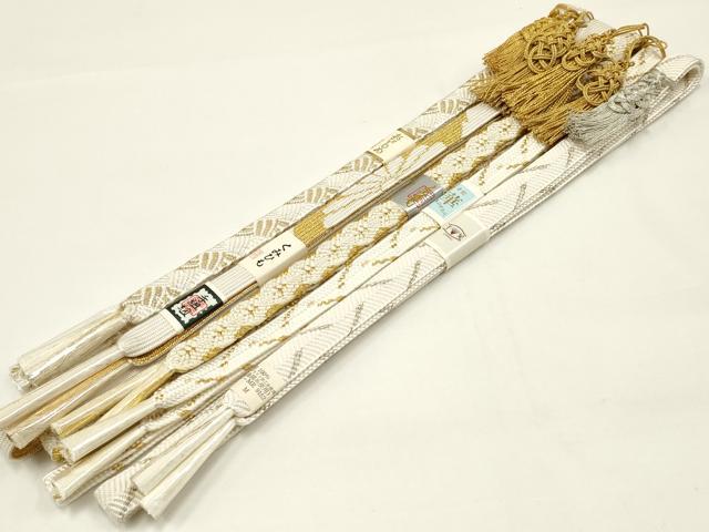 平和屋着物●和装小物　上質な帯締め5本セット　礼装用　千晃　高麗組 綾出し　笹浪組　金銀糸　亀房付き　逸品　未使用　AAAY6015ay(4)