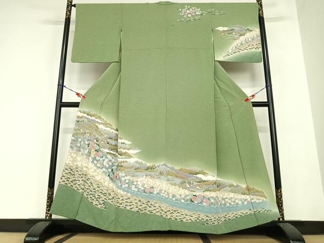 Rakuten - 平和屋着物●訪問着　風景草花文　暈し染め　正絹　逸品　AABC0038zg