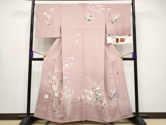 平和屋本店●極上　本加賀友禅作家　坂木末代　訪問着　草花文　暈し染め　珊瑚色地　証紙付き　逸品　CYAA4281s6