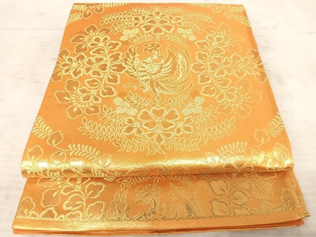 平和屋着物◎六通柄袋帯 花鳥文 金糸 正絹 逸品 AAAY8568yx