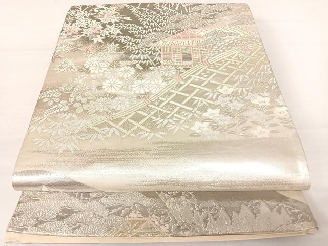 平和屋着物◎六通柄袋帯 風景文 プラチナ箔二重織 正絹 逸品 AABB2816yx