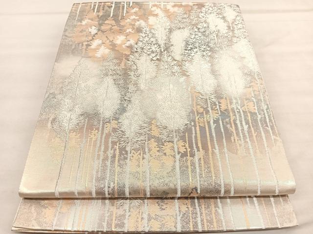 平和屋着物◎六通柄袋帯　京洛錦　樹林文　二重引箔　金銀糸　正絹　逸品　未使用　BAAV1413hv