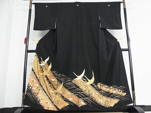 平和屋着物■豪華黒留袖 駒刺繍 飛鶴花文 金彩 正絹 逸品 AAAF5206Aja 平和屋着物■豪華黒留袖 駒刺繍 飛鶴花文 金彩 正絹 逸品 AAAF5206Aja