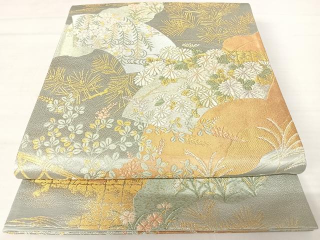 平和屋着物◎六通柄袋帯　草花文　金銀糸　正絹　逸品　AABB2841yx