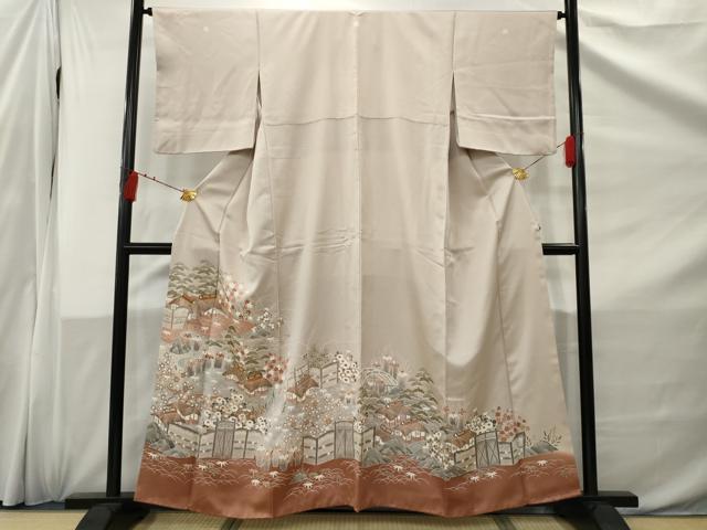 平和屋着物■豪華色留袖　駒刺繍　風景花文　正絹　逸品　AABB3960nf