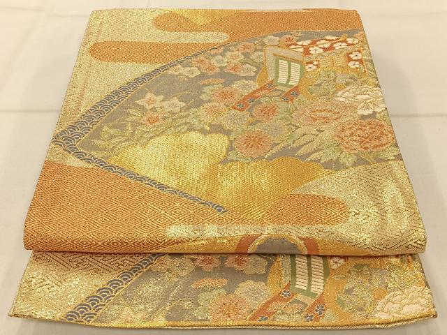 平和屋着物◎宝珠本佐賀錦　六通柄袋帯　九百錦　地紙草花文　金糸　正絹　逸品　AAAP0613ey