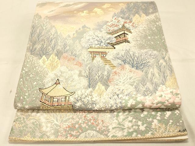 平和屋着物◎六通柄袋帯　唐織　光悦錦シルクロード　風景樹林文　金糸　正絹　逸品　DAAX0639jm