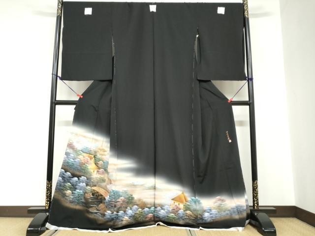 平和屋着物●豪華黒留袖　作家物　四季万葉　暈し染め　金銀彩　仮絵羽　正絹　逸品　未使用　DABC2034ud