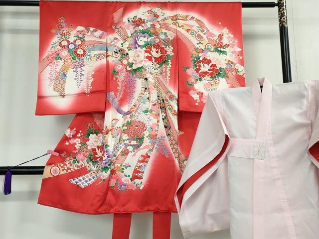 平和屋本店■極上　女の子　3歳　祝着・襦袢セット　束ね熨斗花文　暈し染め　逸品　DZAA3888kh5