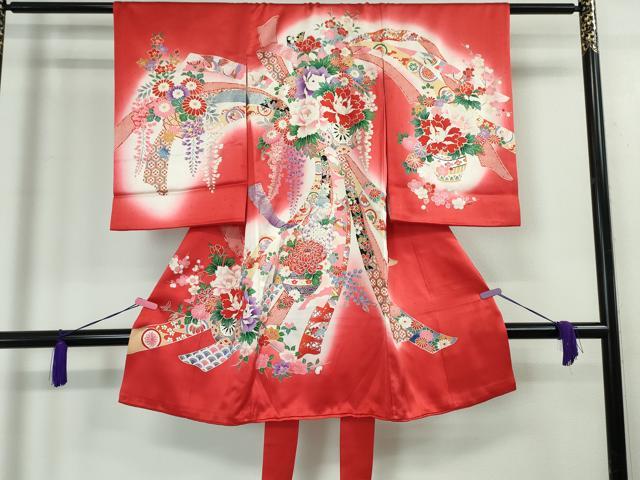 平和屋本店■極上　女の子　3歳　祝着・襦袢セット　束ね熨斗花文　暈し染め　逸品　DZAA3888kh5 2