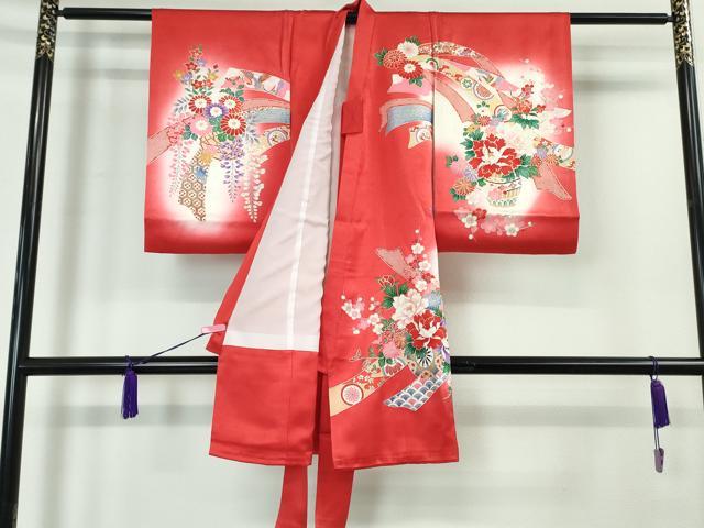 平和屋本店■極上　女の子　3歳　祝着・襦袢セット　束ね熨斗花文　暈し染め　逸品　DZAA3888kh5 3