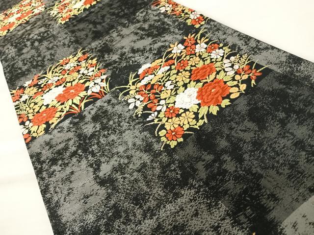 平和屋着物◎六通柄袋帯　唐織　草花文　黒地　金糸　正絹　逸品　AABB2850yx
