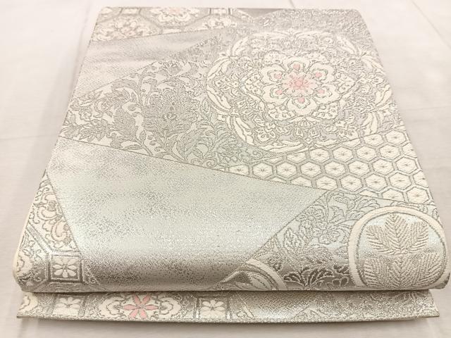 平和屋着物◎六通柄袋帯　唐織　切嵌更紗　銀糸　正絹　逸品　BAAV4352yc