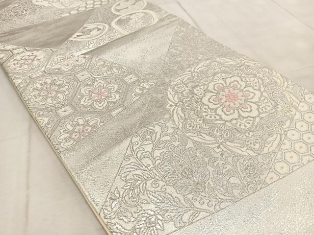 平和屋着物◎六通柄袋帯　唐織　切嵌更紗　銀糸　正絹　逸品　BAAV4352yc