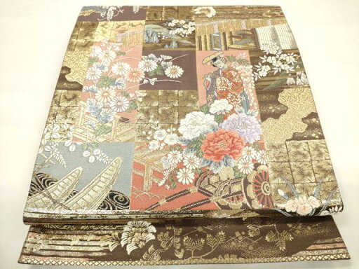 平和屋着物▼六通柄袋帯 唐織 芙蓉絵巻文 金糸 正絹 逸品 未使用 CAAU5771ak 平和屋着物▼六通柄袋帯 唐織 芙蓉絵巻文 金糸 正絹 逸品 未使用 CAAU5771ak