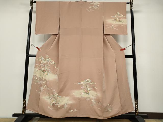 平和屋着物●創業460年・千總　訪問着　風景草花文　暈し染め　金彩　鬼しぼ縮緬　京王百貨店扱い　正絹　逸品　CABA1768ut 平和屋着物○創業460年・千總 訪問着 風景草花文 暈し染め 金彩 鬼しぼ