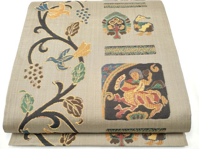 平和屋着物●六通柄　本袋帯　人物花鳥唐草文　正絹　逸品　CABA4830hy