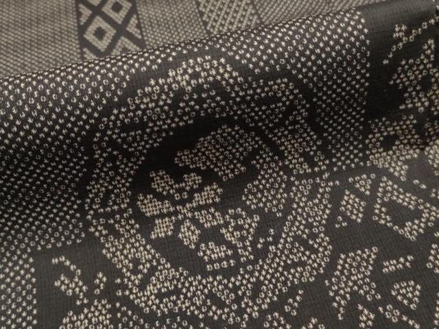 平和屋着物■上質な紬　鏡裏草花文　正絹　逸品　DAAQ0606ud