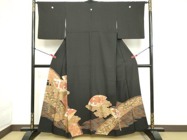 平和屋着物■豪華黒留袖　駒刺繍　吉祥花文　金彩　正絹　逸品　DAAX5302cd