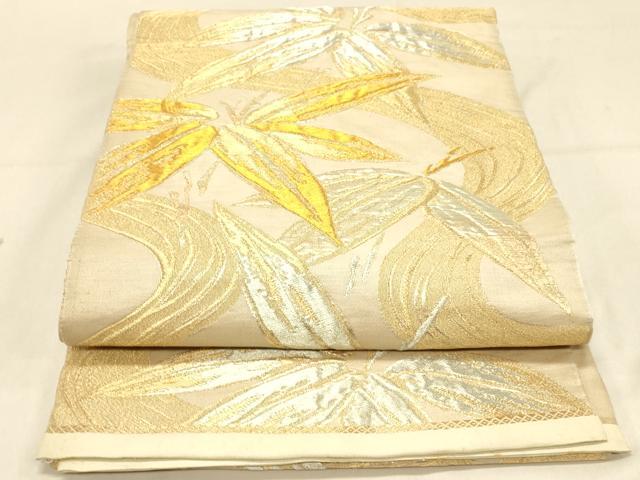 平和屋着物◎六通柄袋帯　流水笹の葉文　金銀糸　正絹　逸品　DAAX6214jm