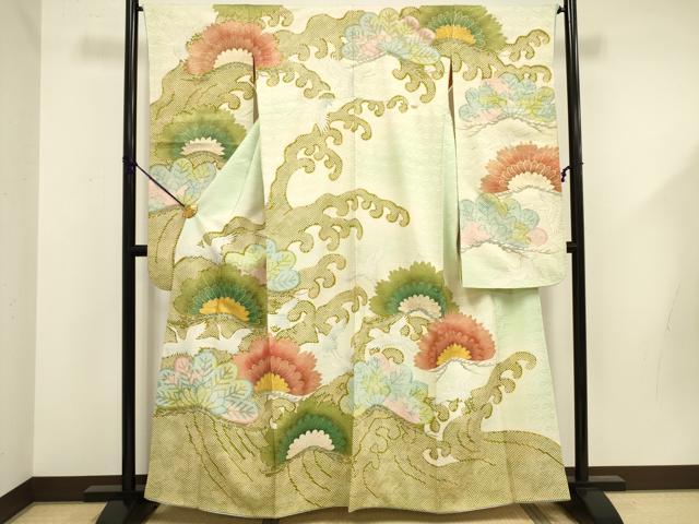 Full-Length Under-Kimono - 平和屋着物■豪華振袖　飛鶴枝松文　暈し染め　金彩　正絹　逸品　DABE0064ya