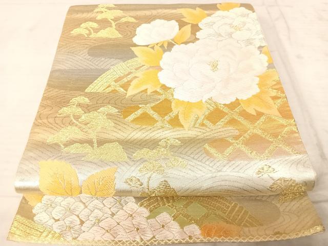平和屋着物◎六通柄袋帯　唐織　流水花文　金糸　正絹　逸品　AAAY2034yx