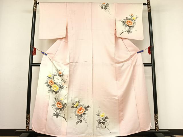 平和屋着物▽訪問着 単衣 手描き 草花文 正絹 逸品 AABF2744jh