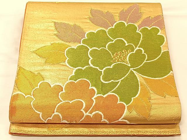 平和屋着物◎六通柄袋帯　唐織　牡丹　金糸　正絹　逸品　CAAV7319qv