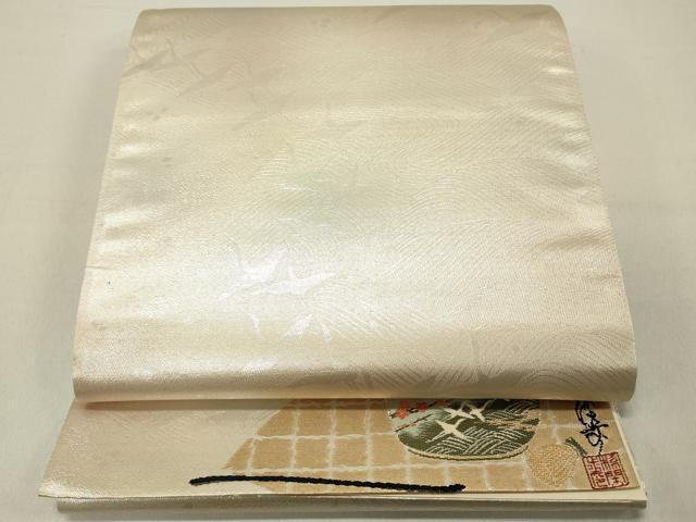 平和屋着物◎全通柄袋帯　飛鶴文　ワンポイント　金銀糸　正絹　逸品　DABC7774ya