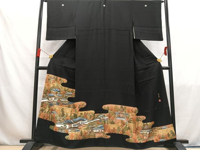 平和屋着物■豪華黒留袖 作家物 駒刺繍 風景文 金彩 正絹 逸品 AABA0566es