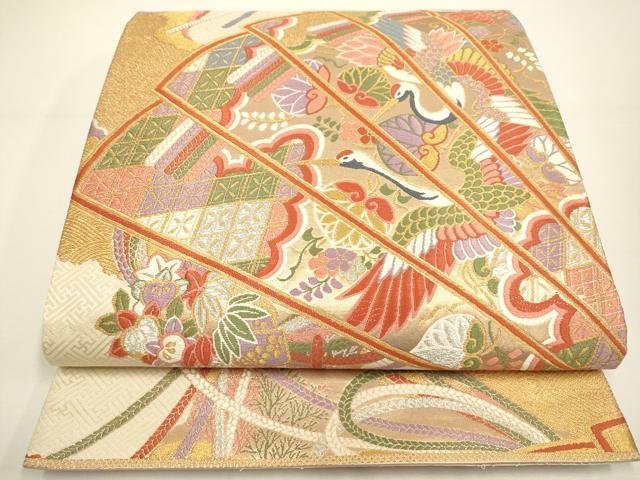 平和屋着物◎六通柄袋帯　唐織　桧扇瑞祥文　金銀糸　正絹　逸品　DAAX2880du