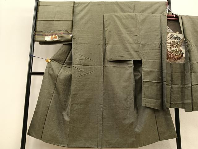 平和屋着物■男性 本場大島紬 岡江武美作 アンサンブル 格子柄 証紙付き 正絹 逸品 BAAR0979hv
