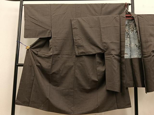 平和屋着物■男性 お召 アンサンブル 亀甲花文 正絹 逸品 BAAR3498yc