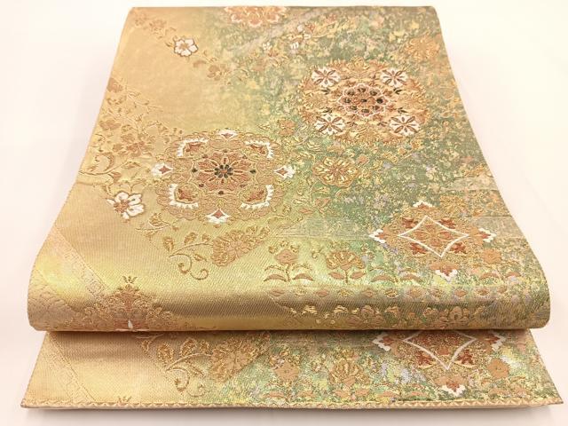 平和屋着物▼六通柄袋帯　唐織　正倉院平成華文　金銀糸　引箔　正絹　逸品　BAAV7164yc