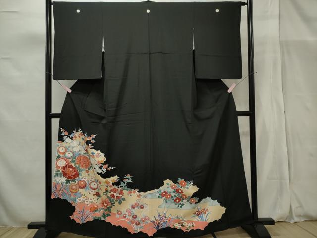 平和屋着物■豪華黒留袖 友禅 草花文 正絹 逸品 CAAO1866ou