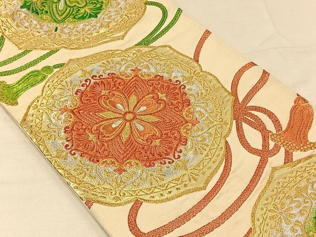平和屋の平和屋着物◎六通柄袋帯 結び紐花文 金銀糸 正絹 逸品 CAAV7292qv｜アングル2