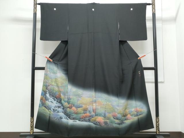 平和屋着物▼豪華黒留袖 作家物 手描き 風景文 暈し染め 金銀彩 正絹 逸品 CABB7047th