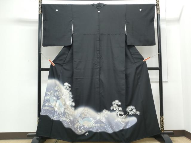 平和屋着物▼豪華黒留袖 総刺繍 鶴 枝松文 銀彩 正絹 逸品 CABB7049th