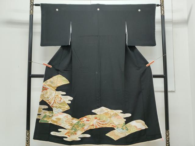 平和屋着物▼豪華黒留袖 駒刺繍 鴛鴦花文 正絹 逸品 CABB7050th